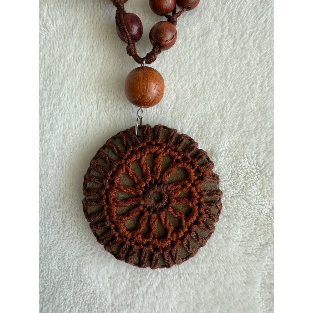 Boho Handmade Wood Bead Necklace Macrame‎ Pendant Tribal Ethnic Natural